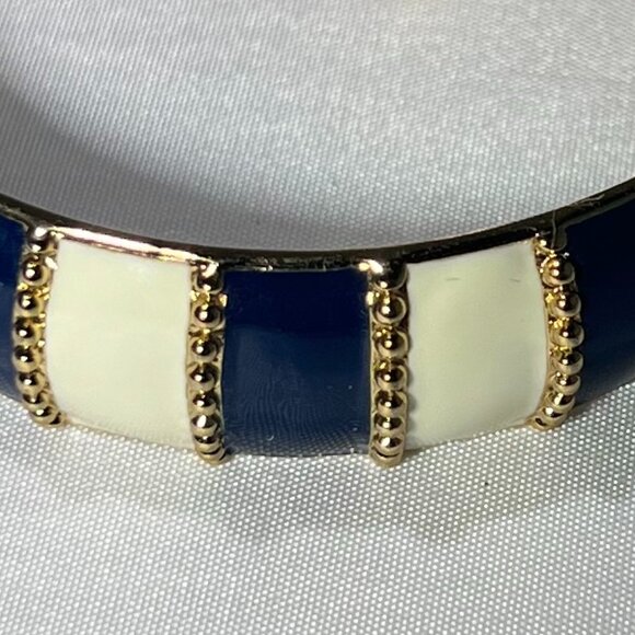 Kate Spade Harbor Lights Stripe Bracelet Navy & Ivory Striped Bangle - Picture 3 of 5